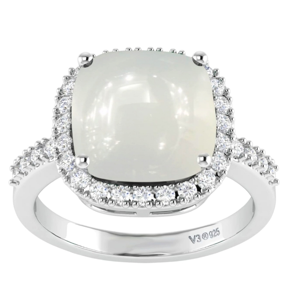 Nwt v3 sterling silver .925 moonstone‎ white quartz halo ring